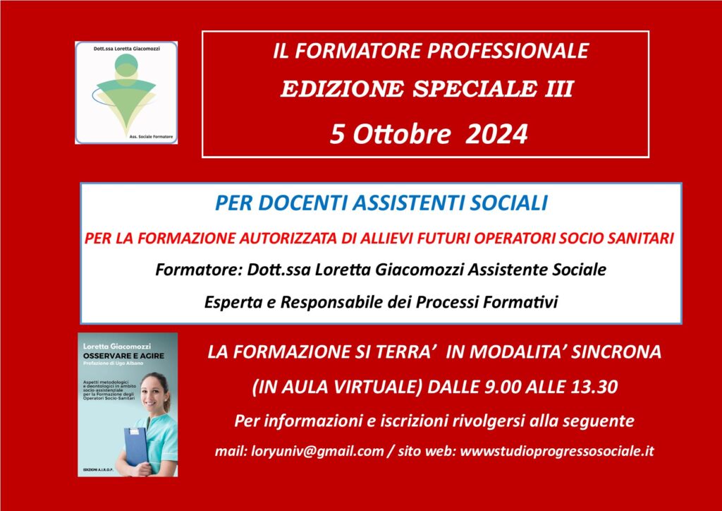 Il Corso di Formazione per Assistenti Sociali a una Formazione specifica per la Docenza rivolta agli Operatori Socio Sanitari.