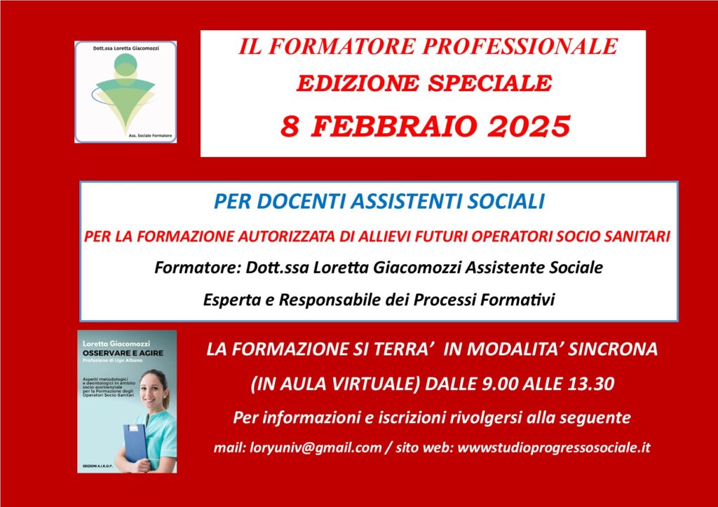 Il Corso di Formazione per Assistenti Sociali a una Formazione specifica per la Docenza rivolta agli Operatori Socio Sanitari.